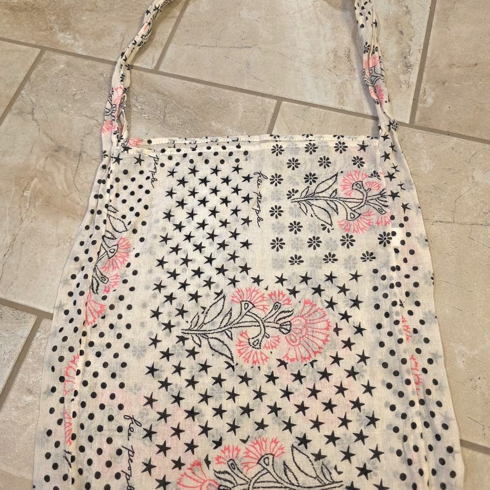Free People Floral Star Pattern Crossbody Tote in White and Pink